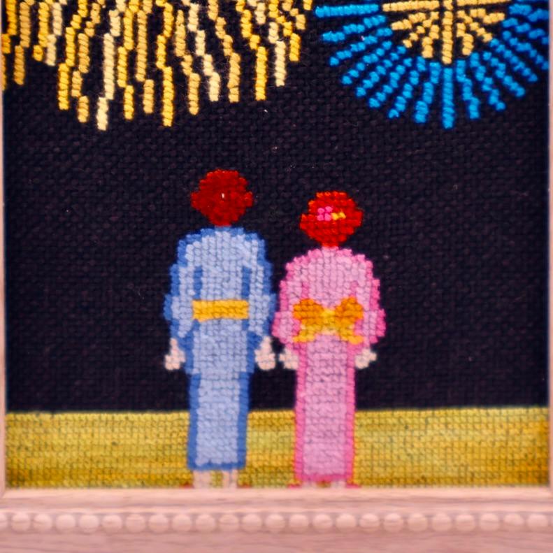 花火を見る男女　クロスステッチ刺繍 | 3枚目